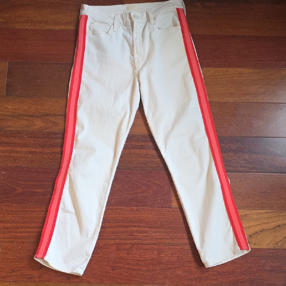 MOTHER Mid Rise Dazzle Crop Cream Denim Pants